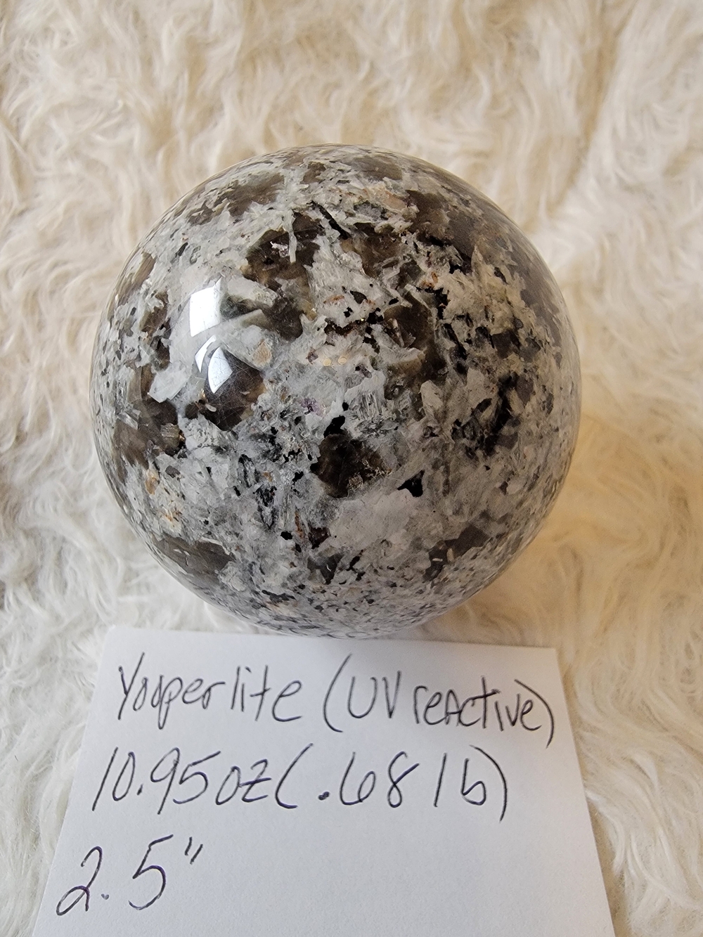 UV Reactive Yoperlite Sphere with Display Stand